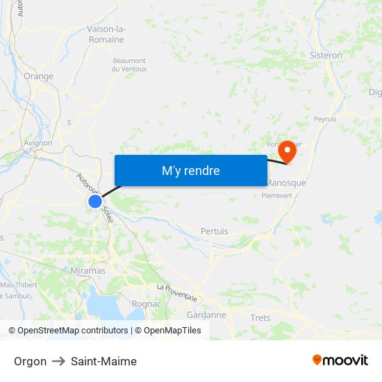 Orgon to Saint-Maime map