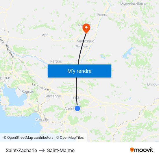 Saint-Zacharie to Saint-Maime map