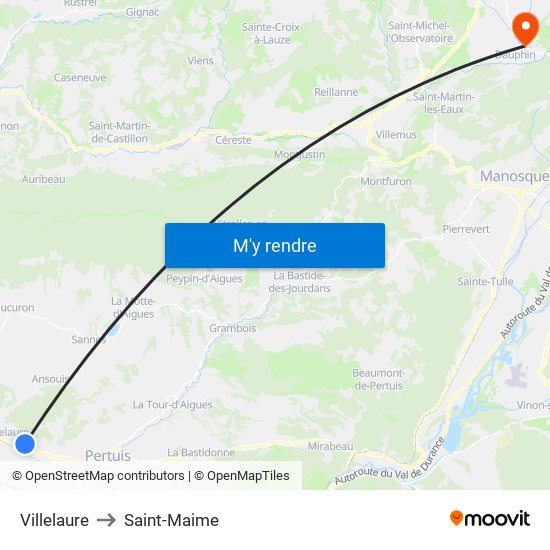 Villelaure to Saint-Maime map