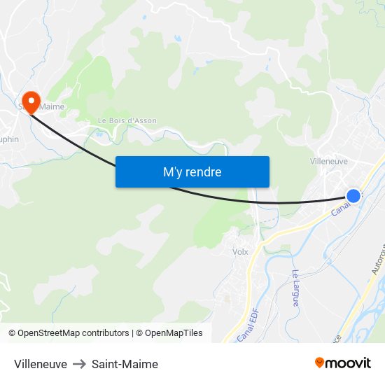 Villeneuve to Saint-Maime map