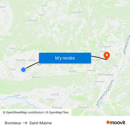 Bonnieux to Saint-Maime map