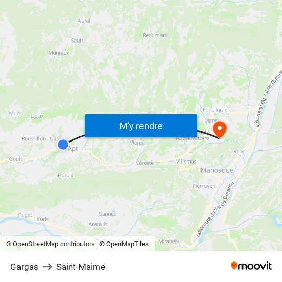 Gargas to Saint-Maime map