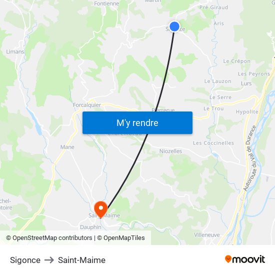 Sigonce to Saint-Maime map