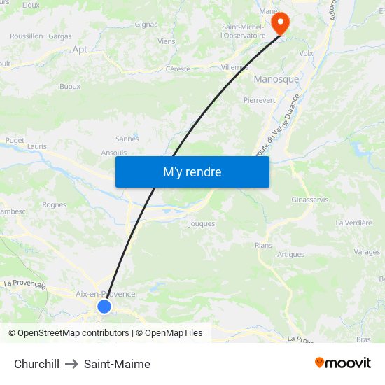 Churchill to Saint-Maime map