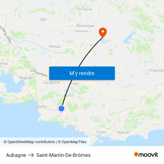 Aubagne to Saint-Martin-De-Brômes map