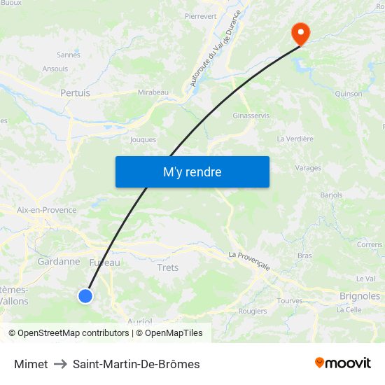 Mimet to Saint-Martin-De-Brômes map