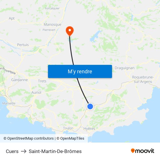 Cuers to Saint-Martin-De-Brômes map