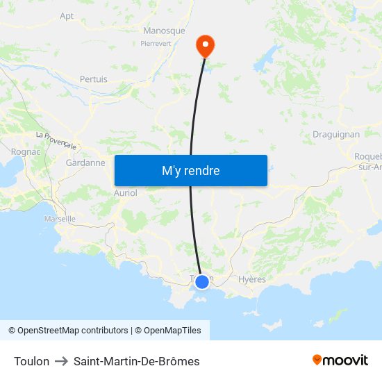 Toulon to Saint-Martin-De-Brômes map