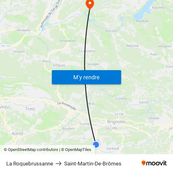 La Roquebrussanne to Saint-Martin-De-Brômes map