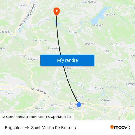 Brignoles to Saint-Martin-De-Brômes map