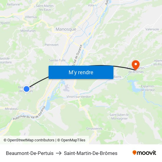 Beaumont-De-Pertuis to Saint-Martin-De-Brômes map