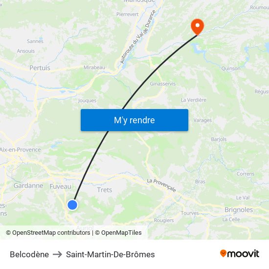 Belcodène to Saint-Martin-De-Brômes map