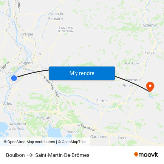 Boulbon to Saint-Martin-De-Brômes map
