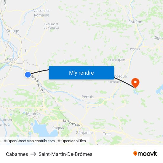 Cabannes to Saint-Martin-De-Brômes map