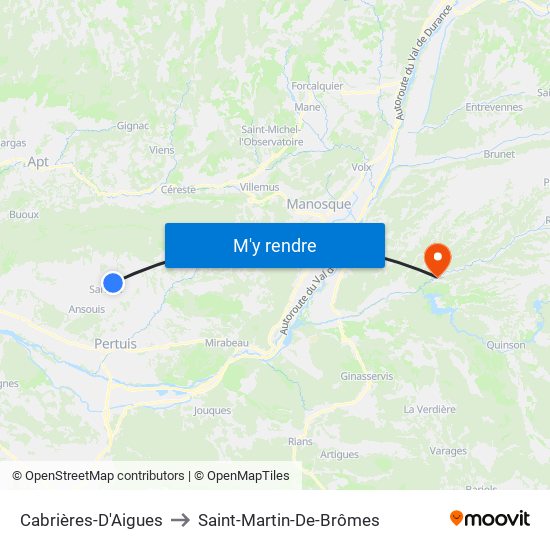 Cabrières-D'Aigues to Saint-Martin-De-Brômes map