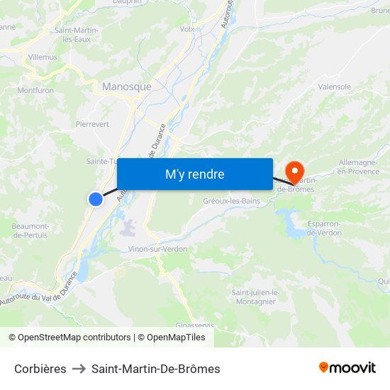 Corbières to Saint-Martin-De-Brômes map