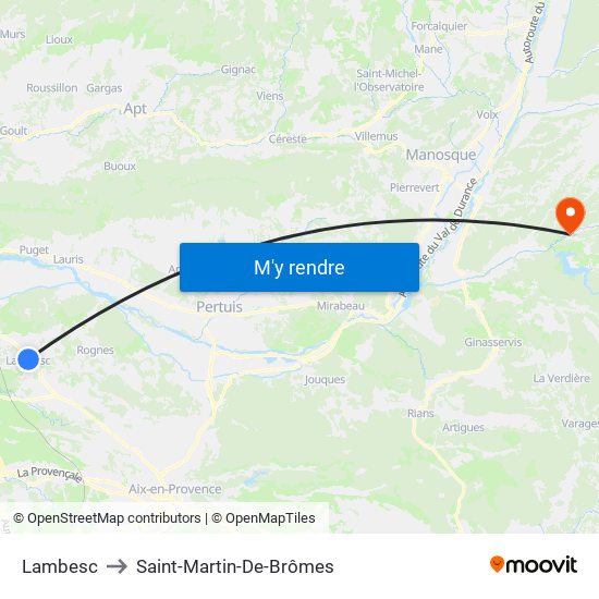 Lambesc to Saint-Martin-De-Brômes map