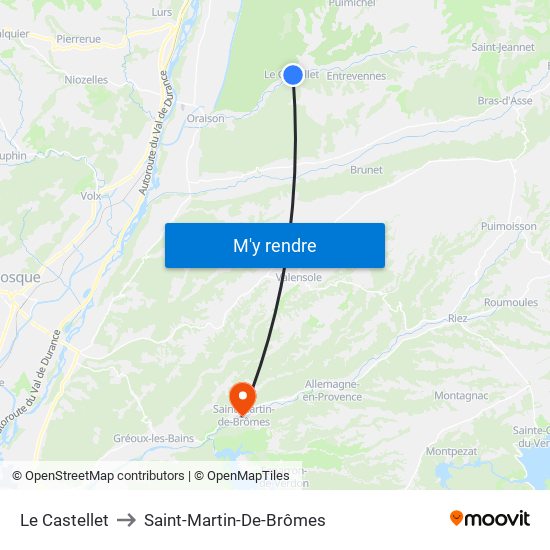 Le Castellet to Saint-Martin-De-Brômes map