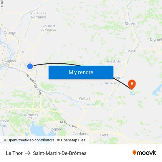 Le Thor to Saint-Martin-De-Brômes map