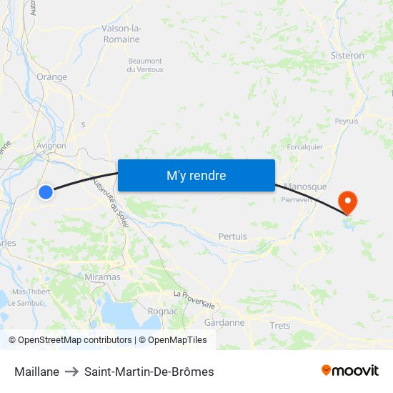 Maillane to Saint-Martin-De-Brômes map