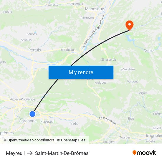 Meyreuil to Saint-Martin-De-Brômes map