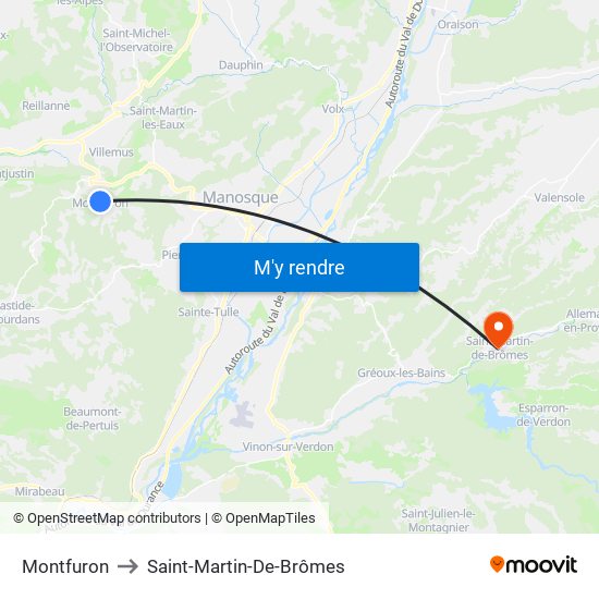 Montfuron to Saint-Martin-De-Brômes map