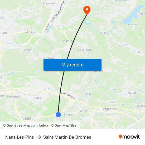 Nans-Les-Pins to Saint-Martin-De-Brômes map
