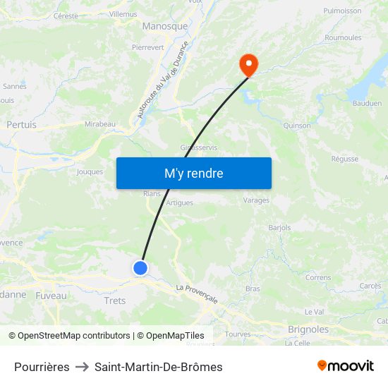 Pourrières to Saint-Martin-De-Brômes map