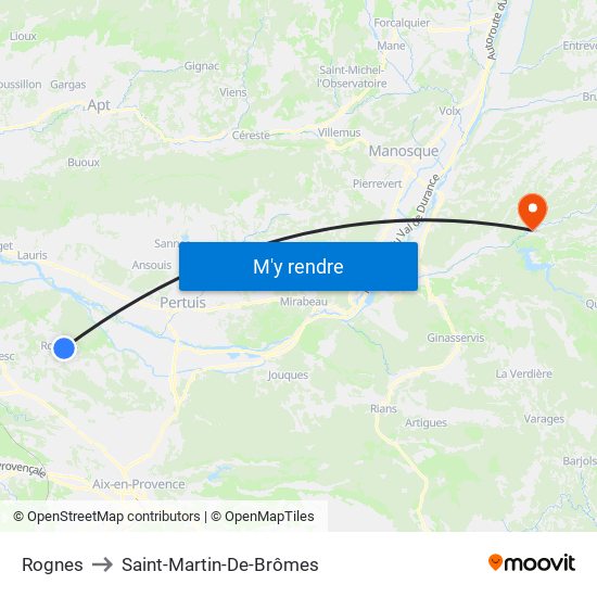 Rognes to Saint-Martin-De-Brômes map