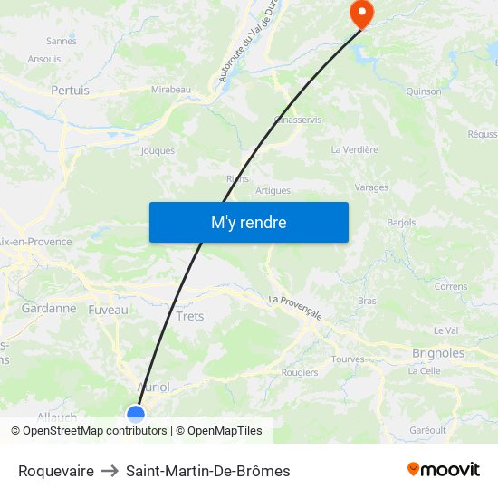 Roquevaire to Saint-Martin-De-Brômes map