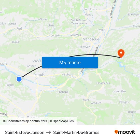Saint-Estève-Janson to Saint-Martin-De-Brômes map