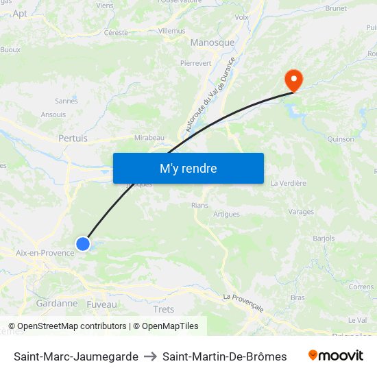 Saint-Marc-Jaumegarde to Saint-Martin-De-Brômes map