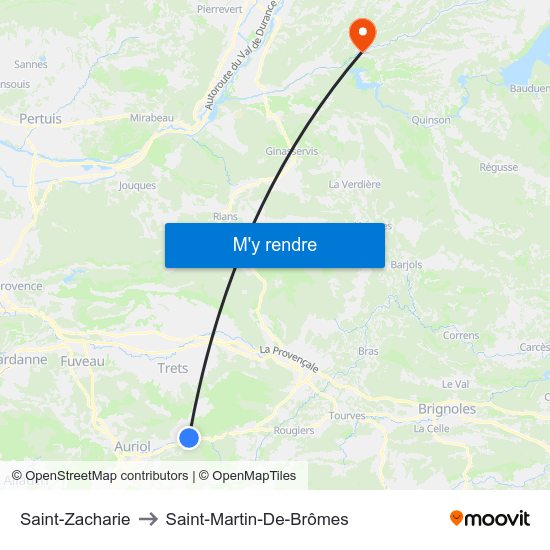 Saint-Zacharie to Saint-Martin-De-Brômes map