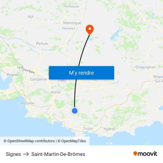 Signes to Saint-Martin-De-Brômes map
