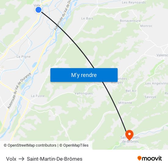 Volx to Saint-Martin-De-Brômes map