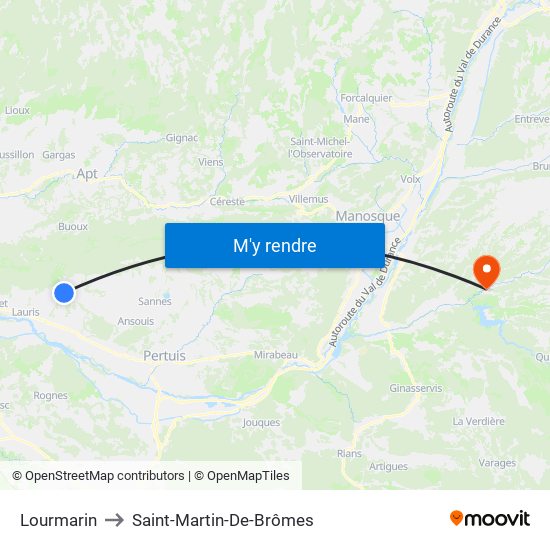 Lourmarin to Saint-Martin-De-Brômes map