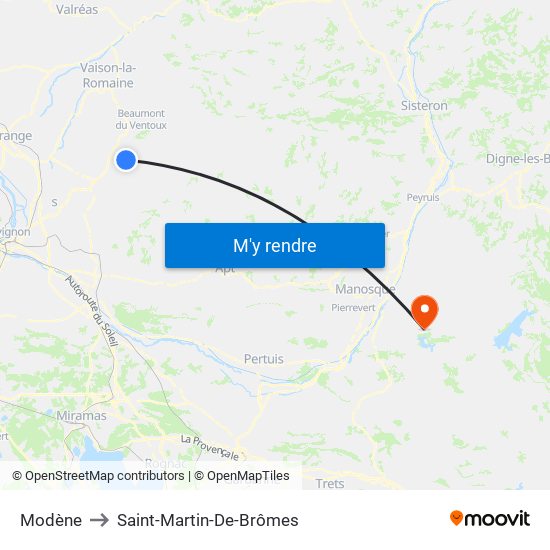 Modène to Saint-Martin-De-Brômes map