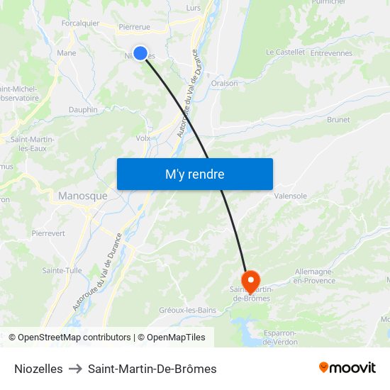 Niozelles to Saint-Martin-De-Brômes map