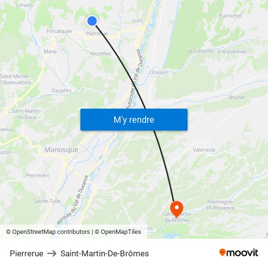 Pierrerue to Saint-Martin-De-Brômes map
