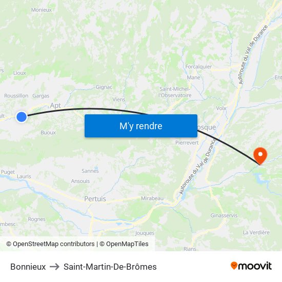 Bonnieux to Saint-Martin-De-Brômes map