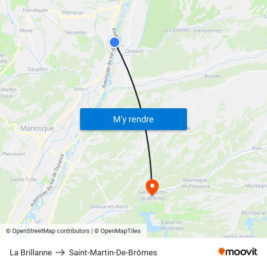 La Brillanne to Saint-Martin-De-Brômes map