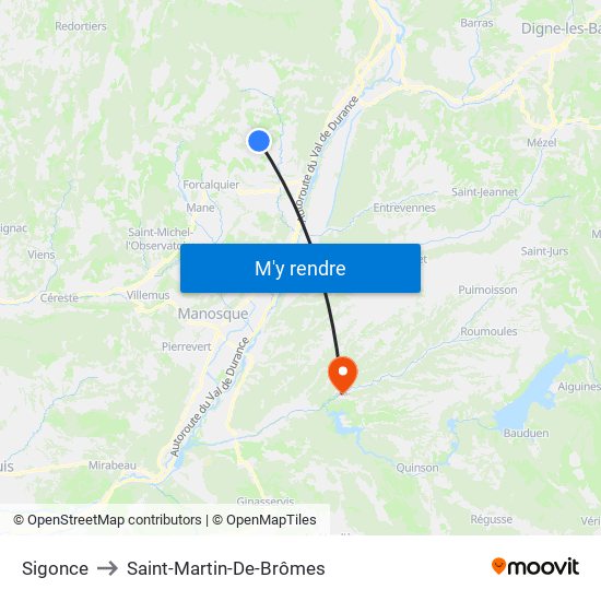 Sigonce to Saint-Martin-De-Brômes map