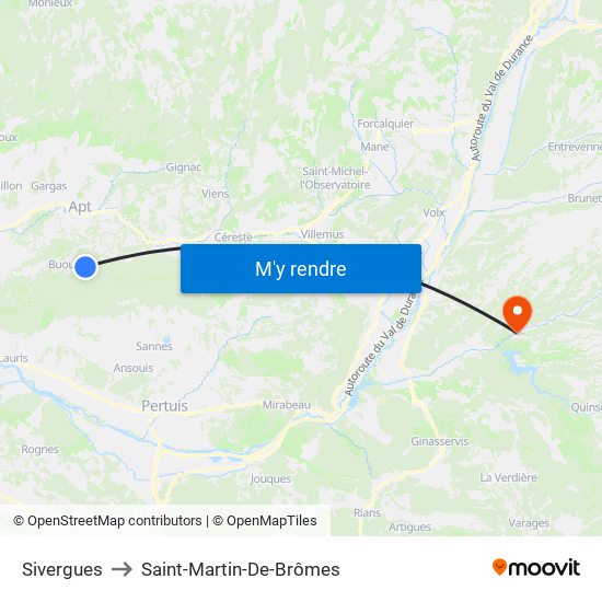 Sivergues to Saint-Martin-De-Brômes map