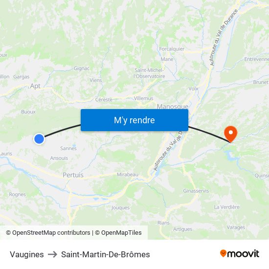 Vaugines to Saint-Martin-De-Brômes map