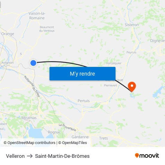 Velleron to Saint-Martin-De-Brômes map
