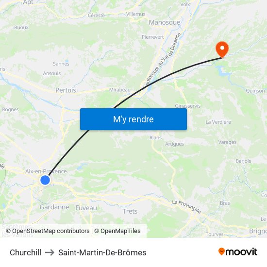 Churchill to Saint-Martin-De-Brômes map