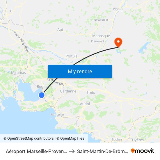Aéroport Marseille-Provence to Saint-Martin-De-Brômes map