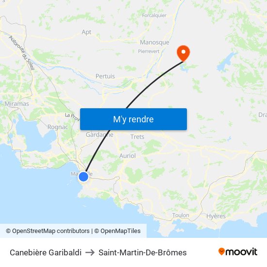 Canebière Garibaldi to Saint-Martin-De-Brômes map