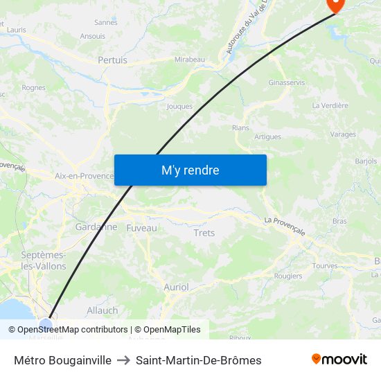 Métro Bougainville to Saint-Martin-De-Brômes map