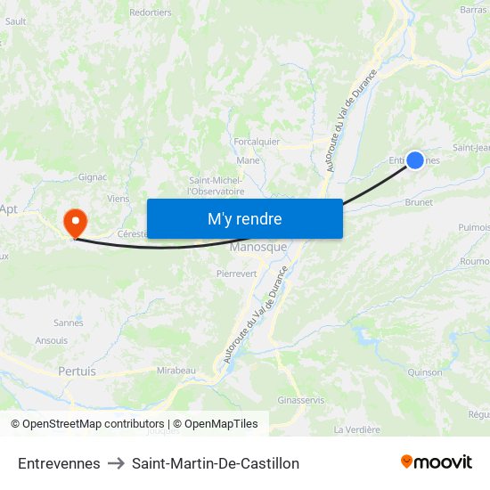 Entrevennes to Saint-Martin-De-Castillon map
